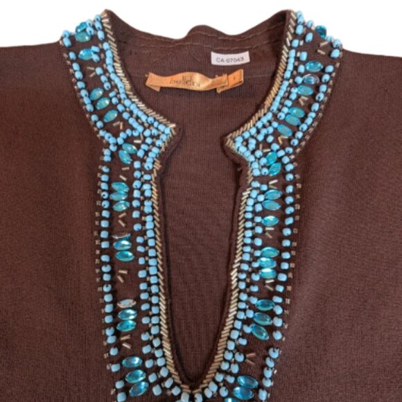 NWOT Belldini Brown Sleeveless Top with Turquoise Beadwork - Picture 5 of 10